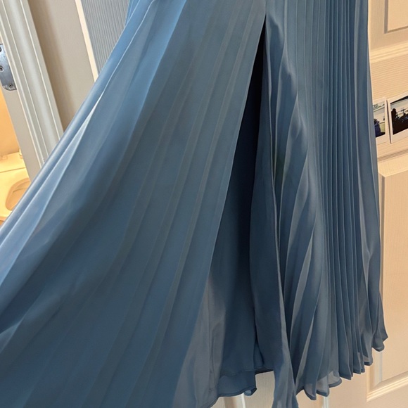 Azazie Light Blue Pleated Midi Dress - Picture 3 of 4
